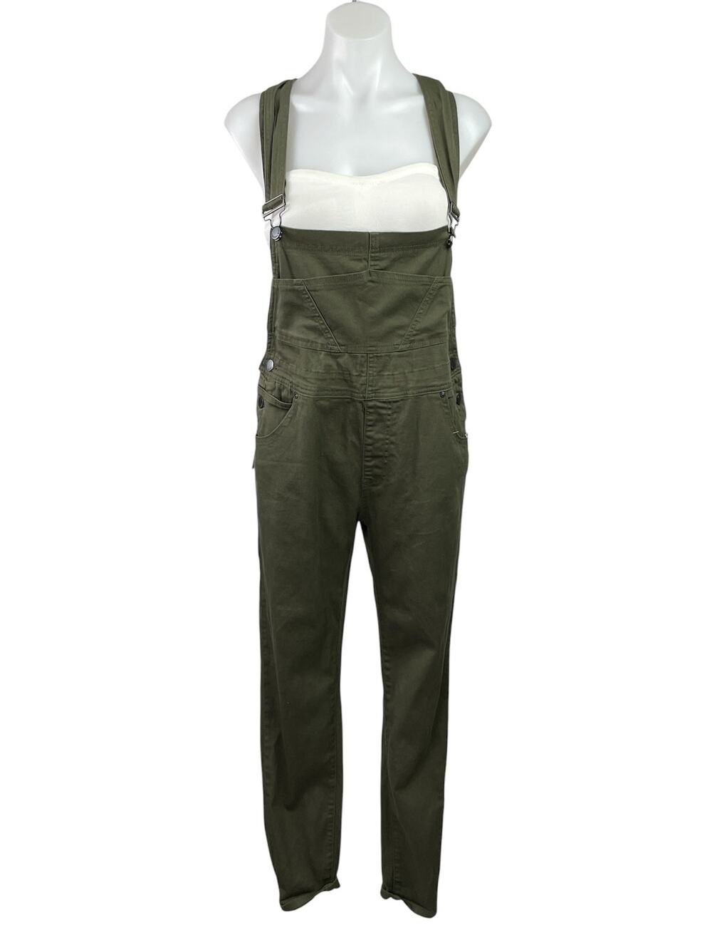 NEW American Bazi Women's Olive Green Bib Skinny Ankle Utility Overalls Size L